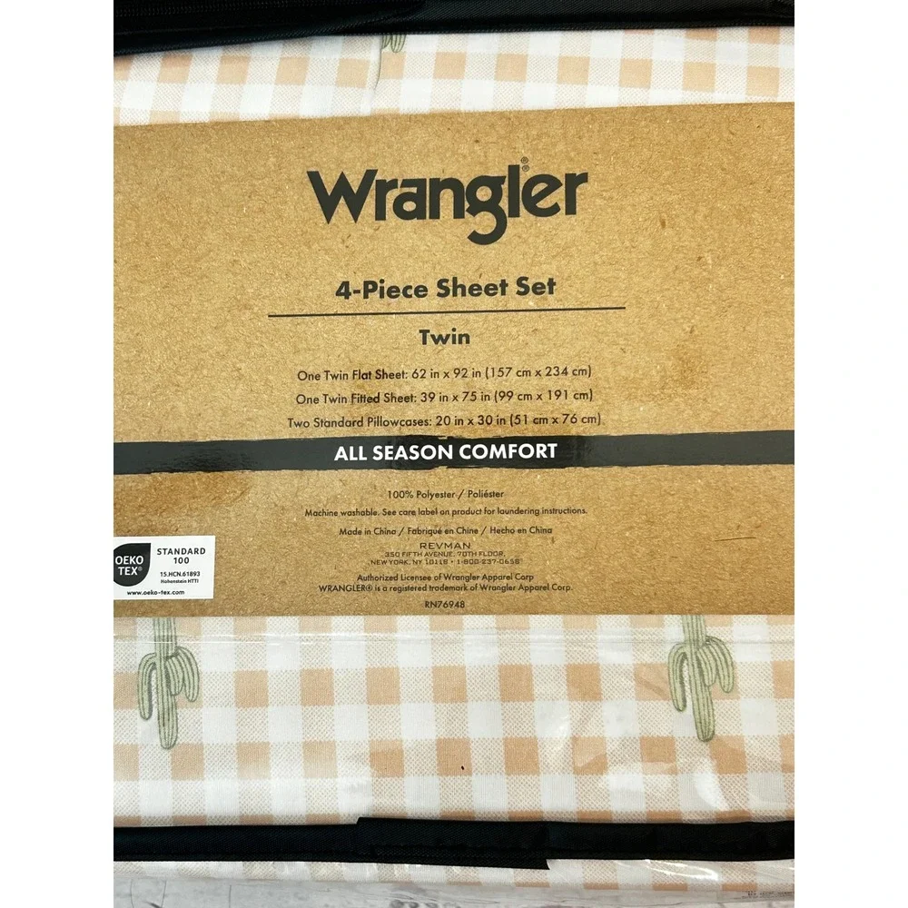 Wrangler Twin Sheet Set 4-Piece Cactus Gingham Pink‎
